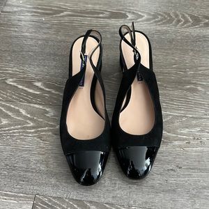 STUART WEITZMAN Loraina leather toe cap suede slingback pump flats sz 7